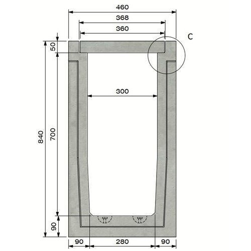 Delta Betongitterrinne Delta-U 3070. Klasse A, 15KN. Eingesetztes Gitter. L=3m