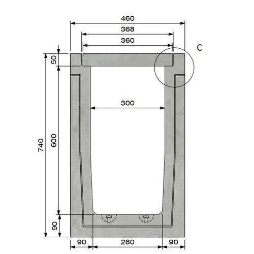 Delta Betongitterrinne Delta-U 3060. Klasse A, 15KN. Eingesetztes Gitter. L=1m