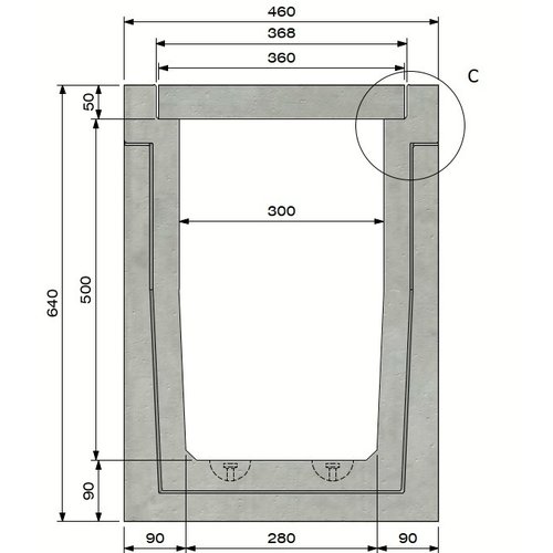 Delta Betongitterrinne Delta-U 3050. Klasse A, 15KN. Eingesetztes Gitter. L=3m