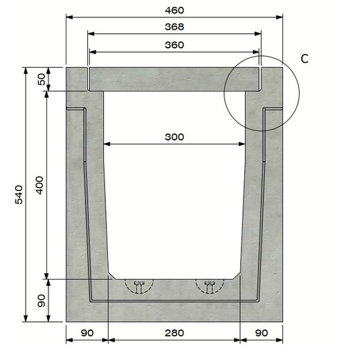 Delta Concrete grid gutter Delta-U 3040. Class A, 15KN. Inset grille. L=3m