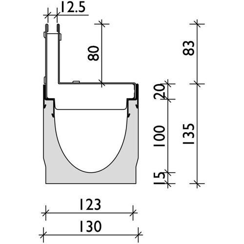 BG-Graspointner Schlitzaufsatz aus Edelstahl für 100-mm-Rinne. L=1m. Klasse B, 125 kN. H=80mm