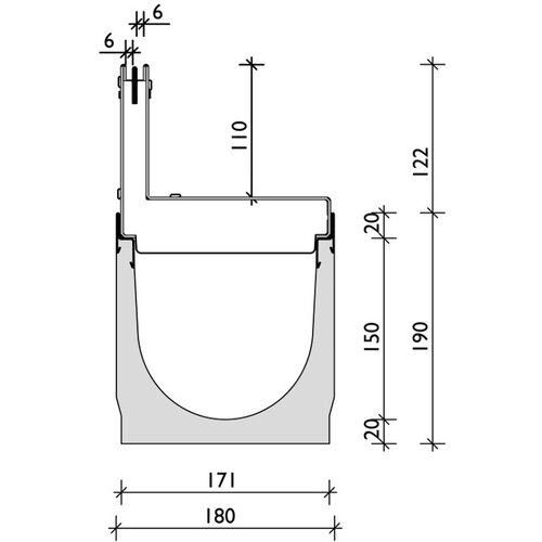 BG-Graspointner Schlitzaufsatz aus Edelstahl für 150-mm-Rinne. L=0,5m. Klasse C, 250 kN. H=110mm