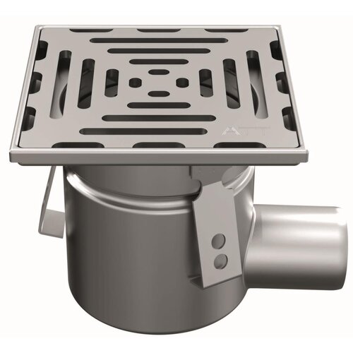 ATT Stainless steel one-piece drain WM150. Mini. Perforated grille. L/15KN. Side discharge 75mm