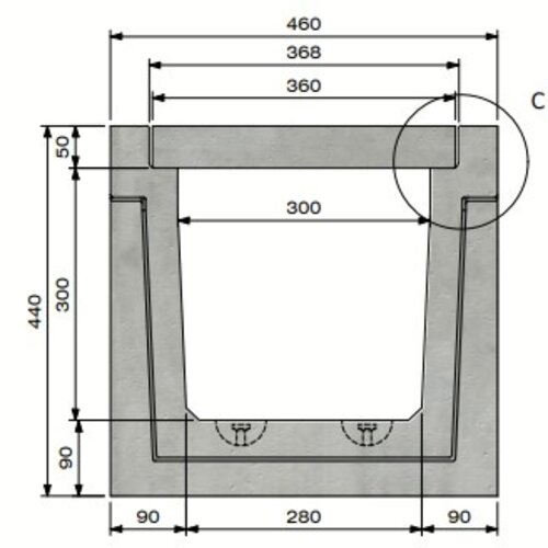 Delta Concrete cable tray Delta-T 3030. Class A, 15KN. Recessed lid. L=1m