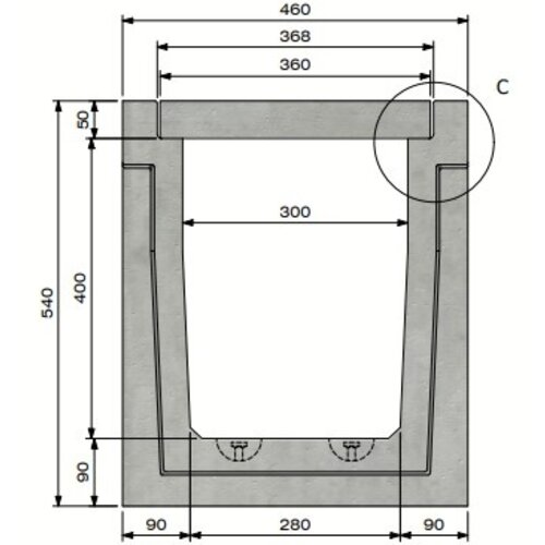 Delta Concrete cable tray Delta-T 3040. Class A, 15KN. Inset lid. L=3m