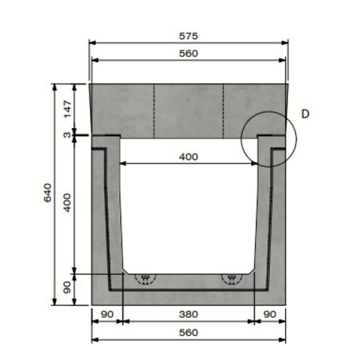 Delta Concrete cable tray Delta-T 4040. Class D, 400KN. Reclining lid. L=3m