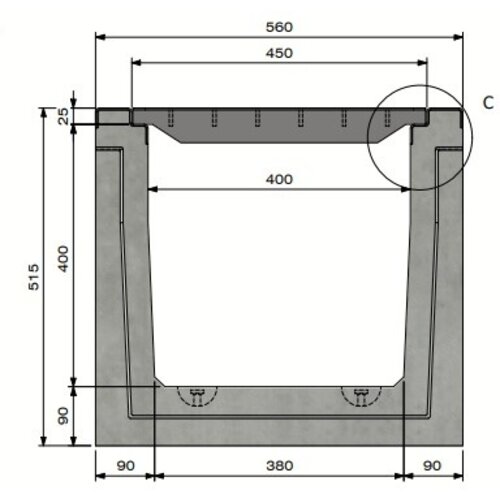 Delta Concrete cable tray Delta-T 4040. Class D, 400KN. Inset lid. L=3m