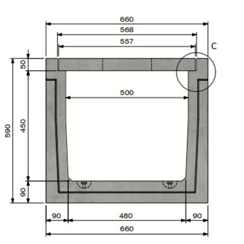 Delta Betonkabelrinne Delta-T 5045. Klasse A, 15KN. Eingesetzter Deckel. L=2m