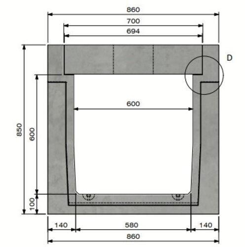 Delta Betonkabelrinne Delta-T 6030. Klasse D, 400KN. Eingesetzter Deckel. L=1m