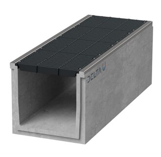 Concrete grid gutter Delta-U 6060. Class D, 400KN. Inset grille. L=1m