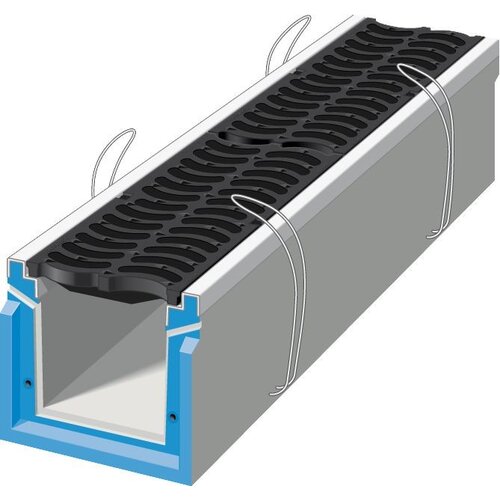 Stradal Grate channel HRI 200 with cast iron BANANA grid. L = 0.75m, class D, 400KN