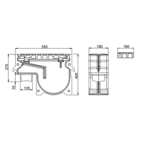 DWTN - Diederen Water Techniek Nederland Cast iron street gully 1940TP7. PVC exhaust 125mm. lxw=555x190mm. D400KN