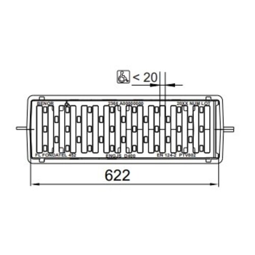 DWTN - Diederen Water Techniek Nederland Cast iron street gully 2357TP1. PVC exhaust 160mm. lxw=665x230mm. D400KN