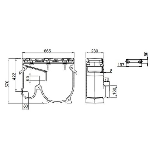 DWTN - Diederen Water Techniek Nederland Cast iron street gully 2357LP0. PVC side exhaust 160mm. lxw=665x230x570mm