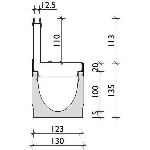 BG-Graspointner Stainless steel slot attachment 100mm gutter. L=0.5m. C250KN. H=110mm