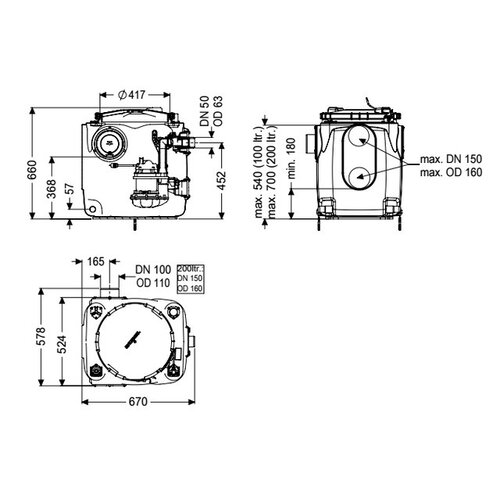 Kessel Opvoerinstallatie Aqualift S 100 Mono. Enkelpomps GTF 1250-S3 . Zonder schakelkast