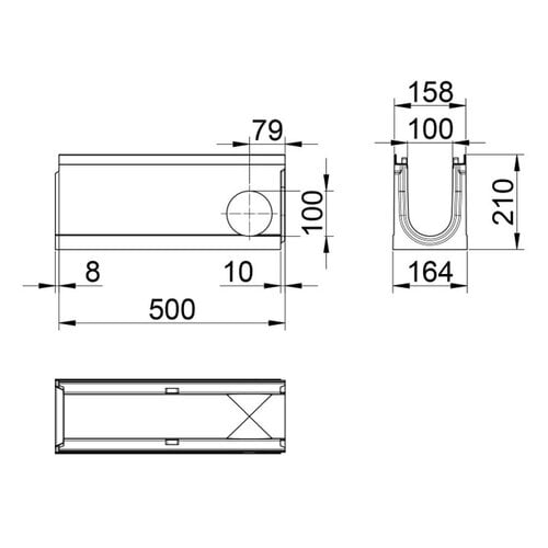 Hydrotec Gutter Top 100. L=0,5m. H=210mm. Corner and T-piece. C250KN