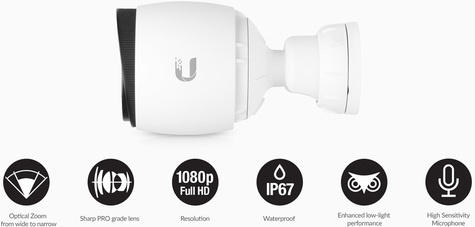 Ubiquiti UniFi Video Camera, IR, G3, Pro Optical Zoom, 1080p, IP67, Micro