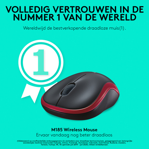 Logitech M185 Optical USB Rood-Zwart Retail Wireless