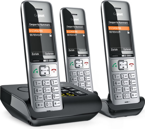 Gigaset COMFORT 500A Trio, Analoge-/DECT-telefoon, Handset met snoer, Luidspreker, 200 entries, Nummerherkenning, Zwart, Zilver