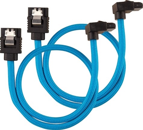 Corsair Premium sleeved SATA cable with 90° connector 2-pack - Blue