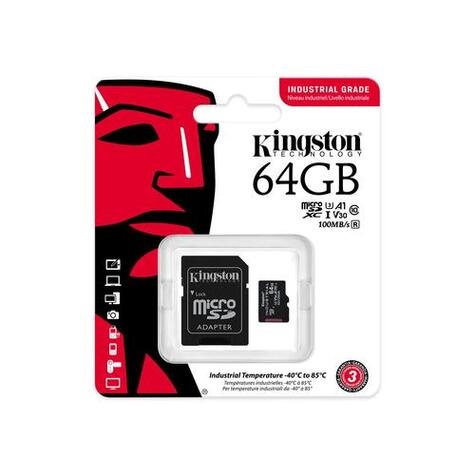 Kingston 64GB microSDXC Industrial C10 A1 pSLC Card + SD Adapter