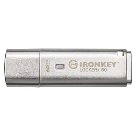 Kingston IronKey Locker+ 50 USB flash drive 64 GB USB Type-A 3.2 Gen 1 (3.1 Gen 1) Zilver
