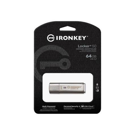 Kingston IronKey Locker+ 50 USB flash drive 64 GB USB Type-A 3.2 Gen 1 (3.1 Gen 1) Zilver