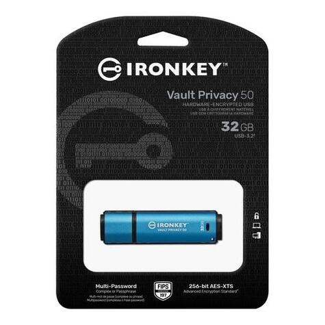 Kingston Technology IronKey Vault Privacy 50 USB flash drive 32 GB USB Type-A 3.2 Gen 1 (3.1 Gen 1) Blauw