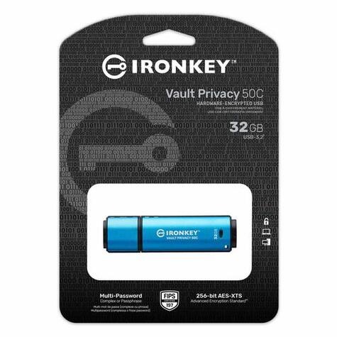 Kingston 32GB USB-C IronKey Vault Privacy 50C AES-256 Encrypted FIPS 197