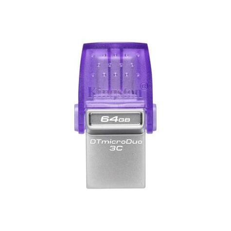 Kingston Technology DataTraveler microDuo 3C USB flash drive 64 GB USB Type-A / USB Type-C 3.2 Gen 1 (3.1 Gen 1) Paars, Roestvrijstaal