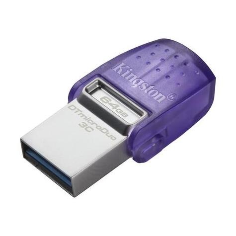 Kingston Technology DataTraveler microDuo 3C USB flash drive 64 GB USB Type-A / USB Type-C 3.2 Gen 1 (3.1 Gen 1) Paars, Roestvrijstaal