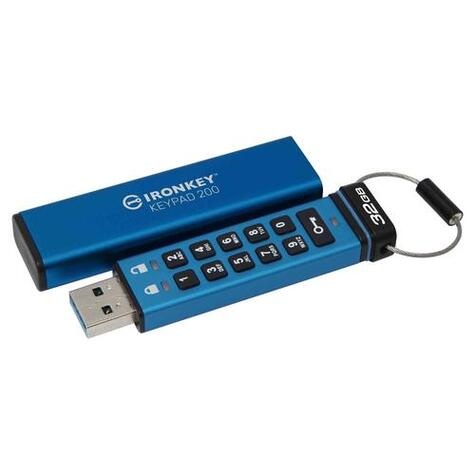 Kingston Technology IronKey Keypad 200 USB flash drive 32 GB USB Type-A 3.2 Gen 1 (3.1 Gen 1) Blauw