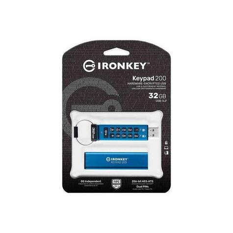 Kingston Technology IronKey Keypad 200 USB flash drive 32 GB USB Type-A 3.2 Gen 1 (3.1 Gen 1) Blauw