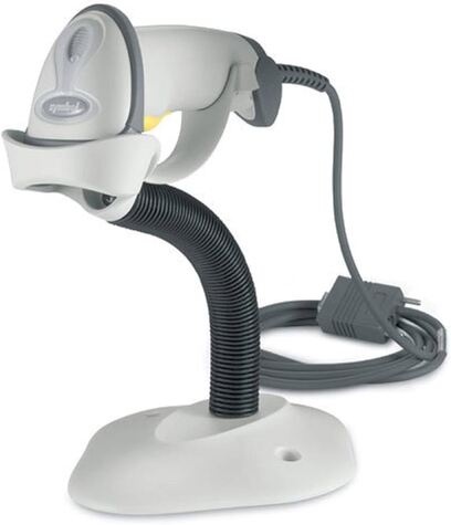 Zebra LS2208 1D laser barcode scanner white USB cable + hands free stand