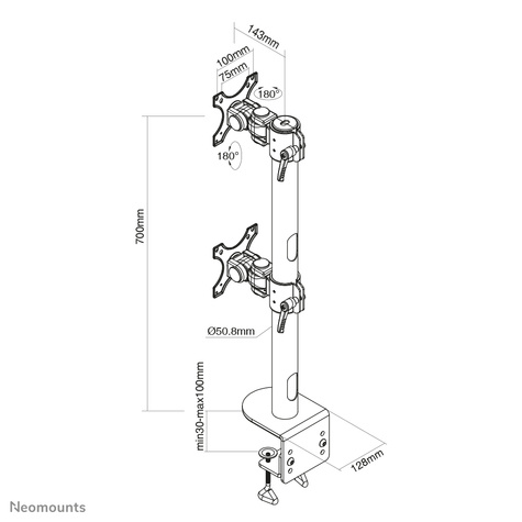 Newstar FPMA-D960DVBLACKPLUS Neomounts tafelhouder voor twee breedbeeldschermen en gebogen monitoren tot 49" (124 cm) 15KG