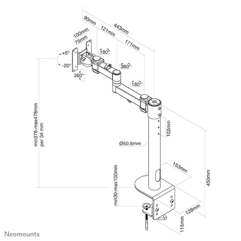 Neomounts Tafelbeugel voor breedbeeldmonitoren en gebogen monitoren tot 49" (124 cm) 20KG FPMA-D960BLACKPLUS Neomounts