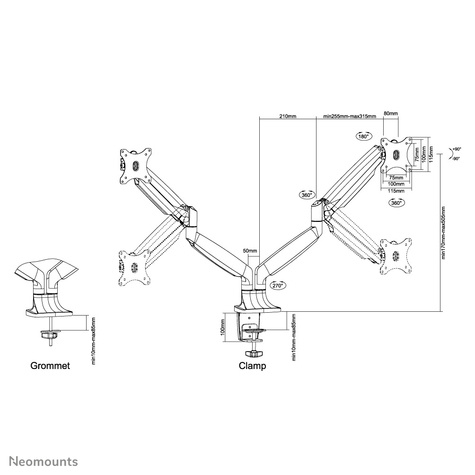 Neomounts 10-32 Inch - Flat screen desk mount - Clamp - 2 Screens - Silver