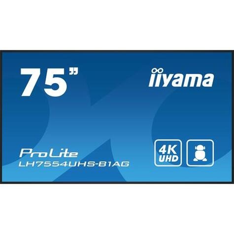 Iiyama LH7554UHS-B1AG beeldkrant Digitale signage flatscreen 190,5 cm (75") LCD Wifi 500 cd/m² 4K Ultra HD Zwart Type processor Android 11 24/7