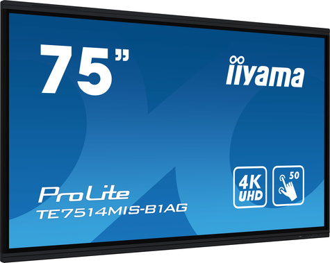 Iiyama TE7514MIS-B1AG beeldkrant Interactief flatscreen 190,5 cm (75") LCD Wifi 435 cd/m² 4K Ultra HD Zwart Touchscreen Type processor Android 24/7