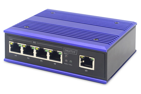 DIGITUS DIGITUS Professional 4-poorts Fast Ethernet netwerkswitch, industrieel, onbeheerd, 1 RJ45 uplink