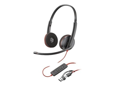 HP Poly Blackwire 3220 Stereo USB-C Black Headset +USB-C/A Adapter (Bulk) (209745-104)