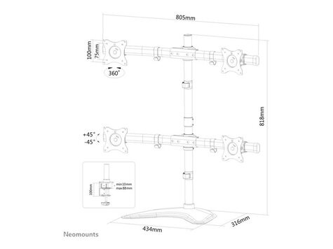 Neomounts NM-D335D4- voor 4 LCD-displays - zwart
