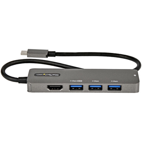 STARTECH STARTECH USB C Multiport Adapter - USB-C naar HDMI 2.0b 4K 60Hz (HDR10), 100W Power Delivery Pass-Through, 4-Port USB 3.0 Hub - USB Type-C Mini Dock - 30cm Vaste Kabel (DKT30CHPD3) - Dockingstation - USB-C - HDMI