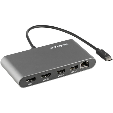 STARTECH Thunderbolt 3 Dock - Mini Dual Monitor TB3 Docking Station met HDMI 4K 60Hz - 2x USB-A Hub (3.2/2.0)  GbE - 28cm aansluitkabek - TB3 Laptop Multiport Adapter - Mac/Windows (TB3DKM2HDL)