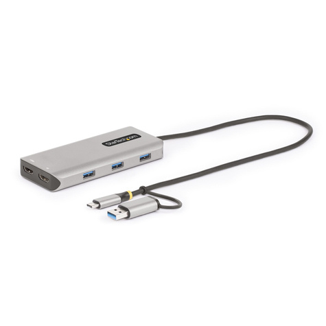 STARTECH USB-C Multiport Adapter w/Attached USB-C to USB-A Dongle, Dual HDMI (4K30Hz/1080p60Hz), 3x USB-A, Mini Laptop Docking Station, Travel Dock, 1.3ft/40cm Cable - Dual Display M1/M2 MacBook/Windows/Chrome (167B-USBC-MULTIPORT)