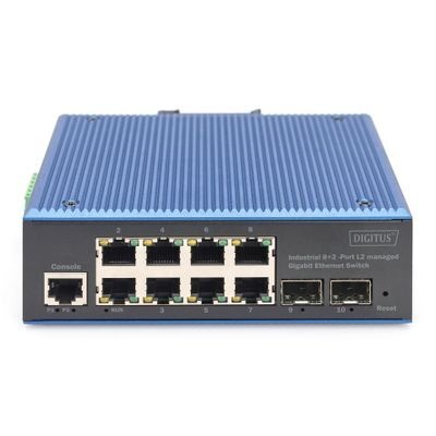 DIGITUS 8-Port Gigabit Industrial Switch L2 managed + 2 SFP Uplink