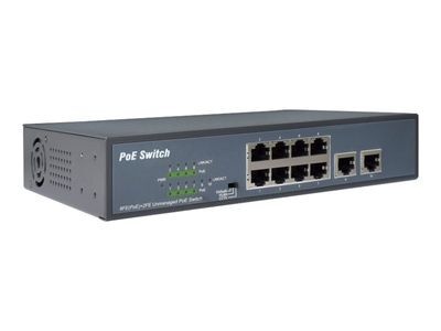 DIGITUS DIGITUS 8-poorts Fast Ethernet PoE netwerkswitch, desktop, onbeheerd, 2 uplinkpoorten RJ45,120 W, af/at