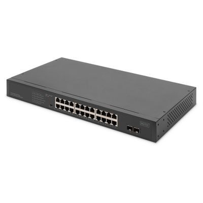 DIGITUS 24-poorts Gigabit Netwerkswitch, 19 inch, unmanaged, 2 Uplink Ports, SFP