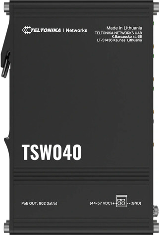 Teltonika The TSW040 is an unmanaged 8-port PoE+ switch by Teltonika featuring eight RJ45ports with a total power budget of 240 W or up to 30 W per port.